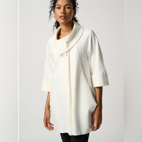 JOSEPH RIBKOFF* cocoon faux cowl asymmetric 3/4 sleeve button front jacket sz 10 - Picture 4 of 16